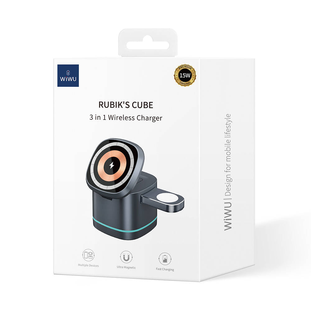 Wiwu Wi-W024 Rubik Küp Ambiyans Işıklı Telefon&Akıllı Saat&Kulaklık İçin 15W 3in1 Kablosuz Şarj Standı Wiwu Wi-W024 Rubik Küp Ambiyans Işıklı Telefon&Akıllı Saat&Kulaklık İçin 15W 3in1 Kablosuz Şarj Standı